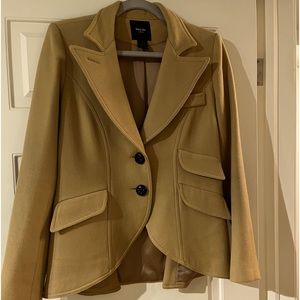 Smythe classic camel blazer with leather patches at elbows
